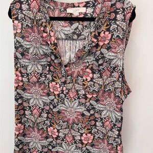 LOFT Women's Sleeveless Floral Blouse - Black and Pink